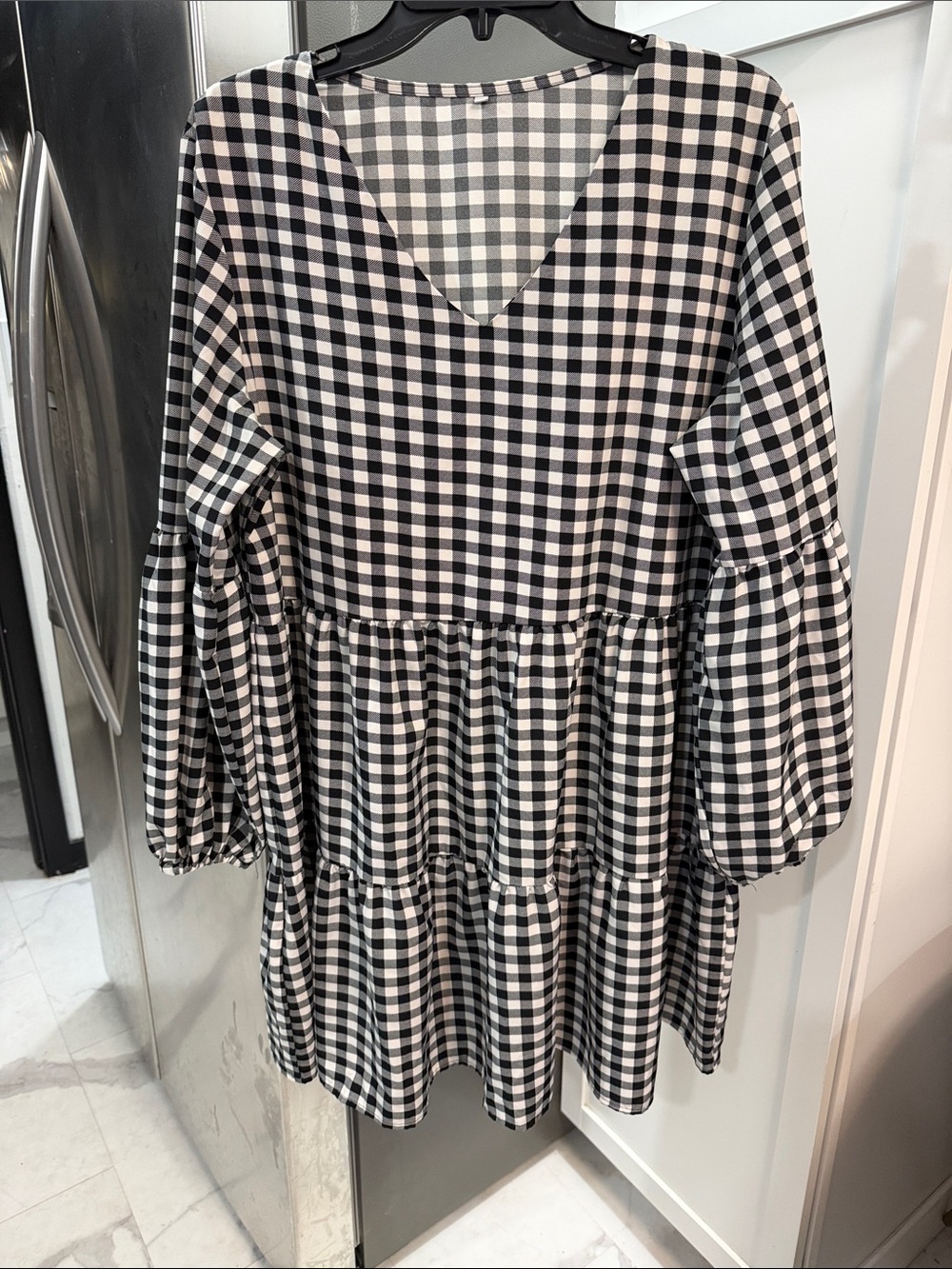 Black and White Gingham Tiered Dress